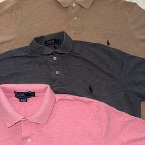 Pack of 3 Polo by Ralph Lauren Men's Trio Polo Shirts in Pink, Gray, and Tan